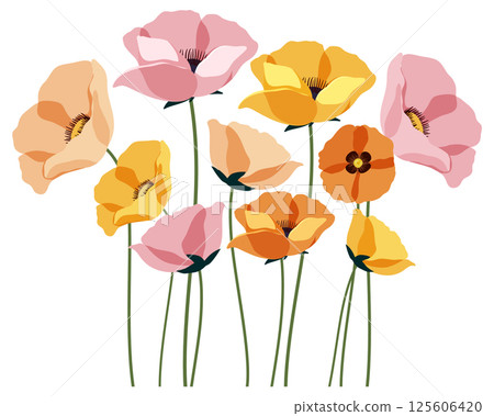 Vibrant Floral Vector with Colorful Poppies Vibrant Floral Vector with Colorful Poppies 125606420