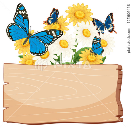 Vibrant Butterflies and Daisies with Wooden Sign Vibrant Butterflies and Daisies with Wooden Sign 125606438