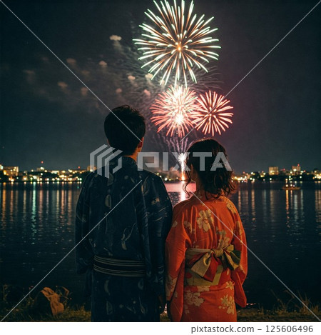 A couple looking at fireworks 125606496