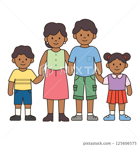 FAMILY OF 4 HOLDING HANDS black african american in casual outfits cute illustration kawaii style outline drawing people simple minimalistic doodle happy kiddy isolated FAMILY OF 4 HOLDING HANDS black african american in casual outfits cute illustration kawaii style outline drawing people simple minimalistic doodle happy kiddy isolated 125606575