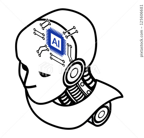 AI-equipped robot head, monochrome, blue 125606681