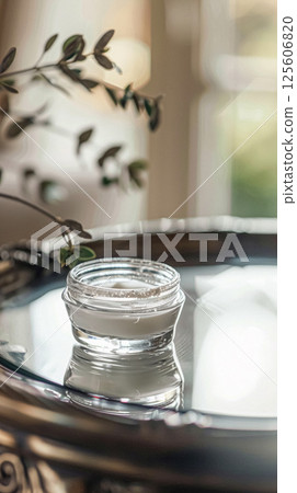 Cosmetic cream in a glass jar. Skin care concept. Background for beauty products 125606820