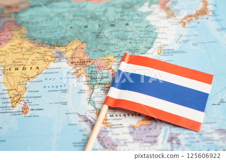 Bangkok, Thailand December 7, 2023, Thailand flag on world map. Bangkok, Thailand December 7, 2023, Thailand flag on world map. 125606922