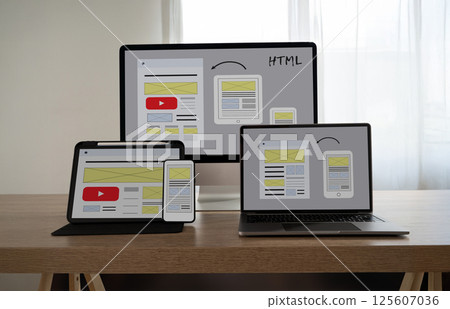 Web Design Homepage Internet layout desktop devices online responsive website and desktop computer Web Design Homepage Internet layout desktop devices online responsive website and desktop computer 125607036