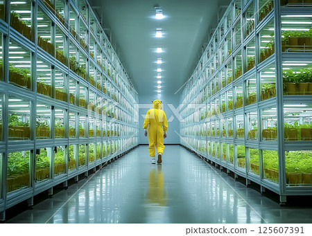 Image of an astronaut growing plants in space Image of an astronaut growing plants in space 125607391