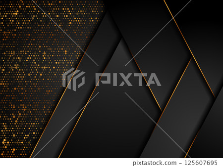 Elegant black and gold abstract background with geometric shapes and golden dotted pattern 125607695