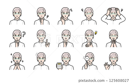 A set of facial expressions for stylish middle-aged women 125608027