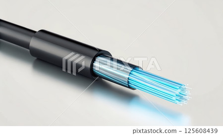 Fiber optic cable with glowing core strands 125608439