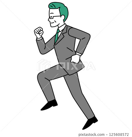 穿西裝的中年男子側身跑步 125608572