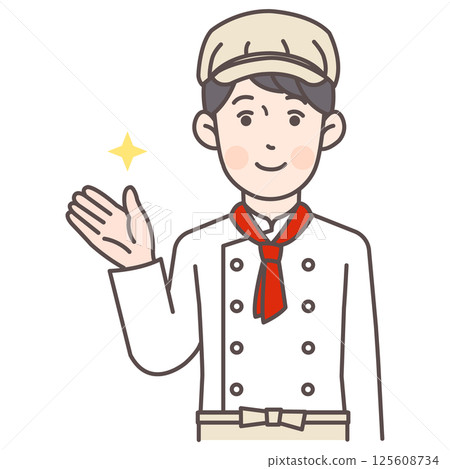A male bakery staff member giving a tour 125608734