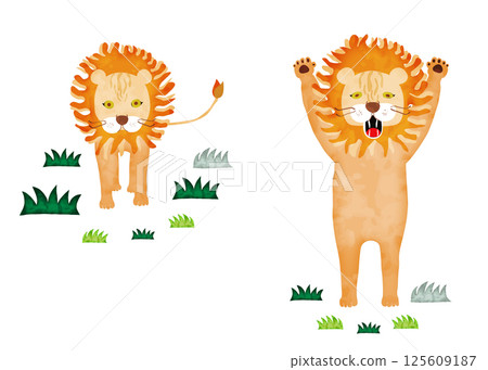 水彩風格的兩隻獅子 125609187