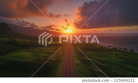 Image of a sunset sky and a single road Image of a sunset sky and a single road 125609221