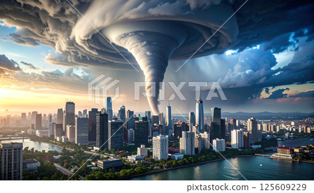 A giant tornado hits a major city (AI-generated image) 125609229