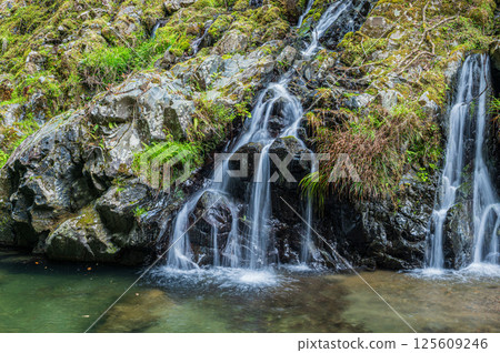 A small waterfall flowing into the Kiyotaki River, Ukyo Ward, Kyoto City A small waterfall flowing into the Kiyotaki River, Ukyo Ward, Kyoto City 125609246