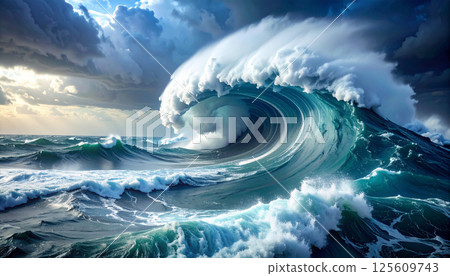 巨型海嘯影像（人工智慧生成的影像） 125609743