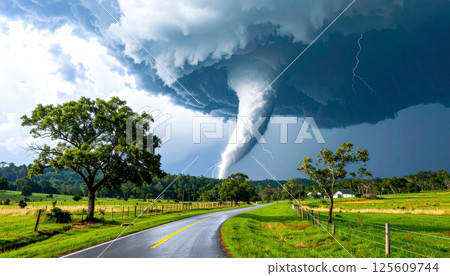 A giant tornado hits a major city (AI-generated image) 125609744
