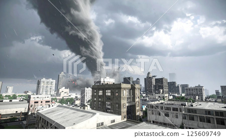 A giant tornado hits a major city (AI-generated image) 125609749