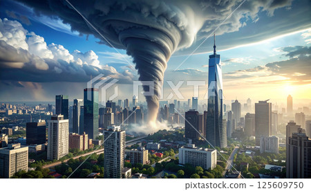 A giant tornado hits a major city (AI-generated image) 125609750