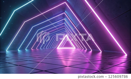 technology background concept, Neon-lit geometric tunnel with vibrant colors technology background concept, Neon-lit geometric tunnel with vibrant colors 125609786