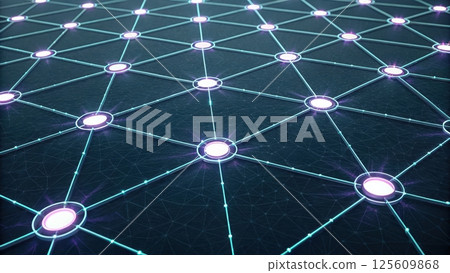 technology background concept, Digital network grid with glowing nodes and connections 125609868