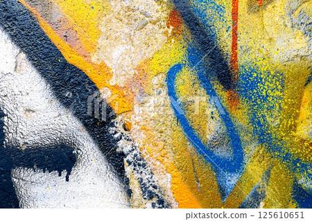 Bold Textured Graffiti Art in Blue, Yellow, Orange for 90s Urban Style Bold Textured Graffiti Art in Blue, Yellow, Orange for 90s Urban Style 125610651