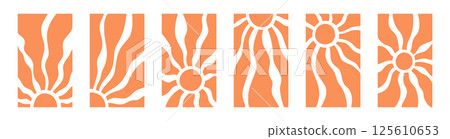 Yellow sun rays backgrounds set. Wavy rays in groovy style. Abstract sun burst poster. Psychedelic texture. 70s, 80s design. Radial wave lines. Vector illustration isolated on white background Yellow sun rays backgrounds set. Wavy rays in groovy style. Abstract sun burst poster. Psychedelic texture. 70s, 80s design. Radial wave lines. Vector illustration isolated on white background 125610653
