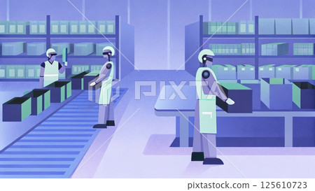 human and AI concept, Warehouse workers sorting packages efficiently. 125610723