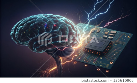 Futuristic brain and circuit board fusion concept 125610903
