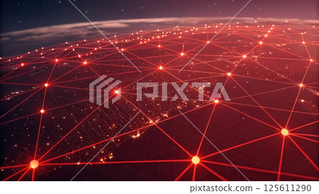 Illuminated global network with red connections 125611290