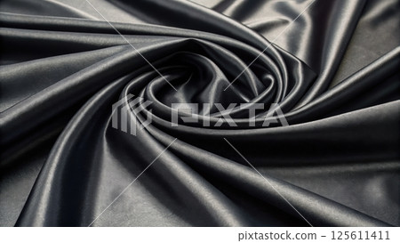 Sleek black fabric in a swirling pattern 125611411