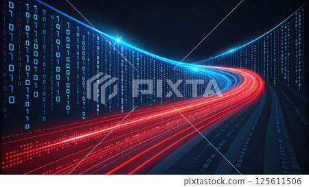 Digital data stream with glowing binary code. 125611506