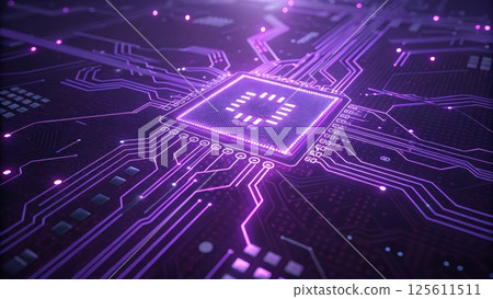 Futuristic circuit board with glowing elements. 125611511