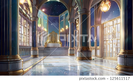 遊戲背景：天界金碧輝煌的宮殿景象 125611517