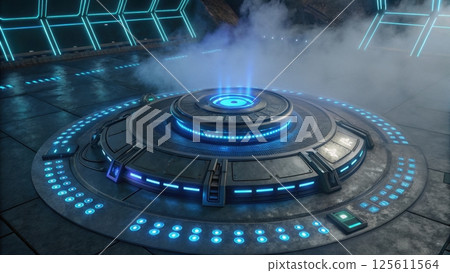 Futuristic background concept, Futuristic circular platform with glowing lights 125611564
