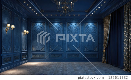 Luxurious blue interior with elegant decor. 125611582