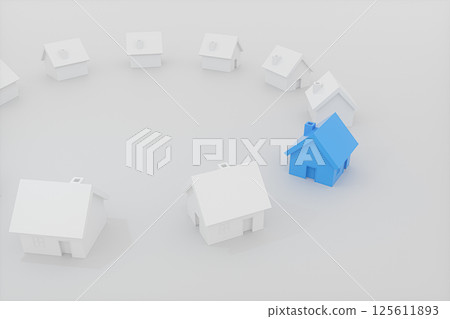 A small blue house model beside the white houses, A small blue house model beside the white houses, 125611893