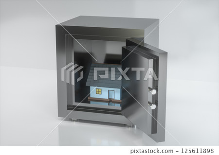 The small house model in the safe box, 3d The small house model in the safe box, 3d 125611898