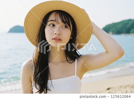 Young woman spending time at the seaside 125612064