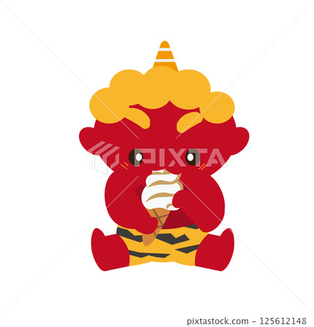 紅色惡魔開心吃軟冰淇淋的插圖 紅色惡魔開心吃軟冰淇淋的插圖 125612148