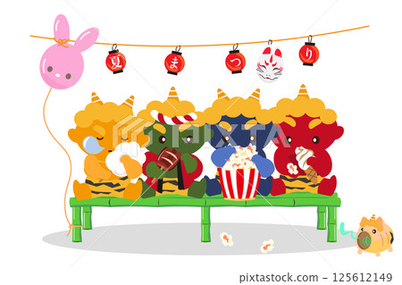Colorful illustration of demons having fun at the summer festival 125612149