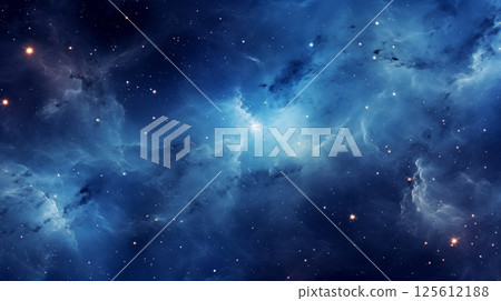 Stunning deep space nebula with glowing stars and cosmic clouds in blue tones outer space and galaxy background 125612188