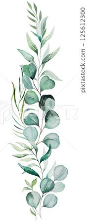 Vertical bouquet with green watercolor eucalyptus leaves, pastel wedding isolated illustration Vertical bouquet with green watercolor eucalyptus leaves, pastel wedding isolated illustration 125612300