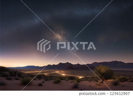 The Milky Way shines brightly above the beautiful desert sky.AI Generated 125612907
