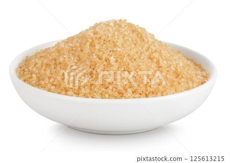The brown sugar in ceramic bowl isolated on white background 125613215