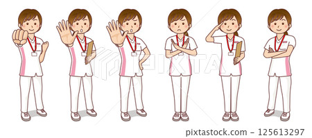 Collection of poses for female rehabilitation staff 125613297