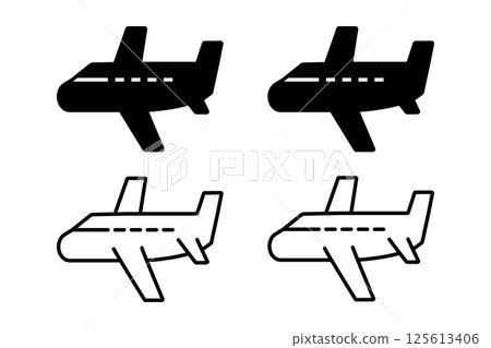 一組各種顏色的飛機圖標 125613406