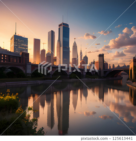 A cityscape in eternal twilight 125613441