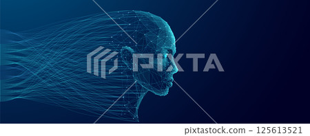 Digital Face with AI and Big Data Flow in Technology Concept 125613521