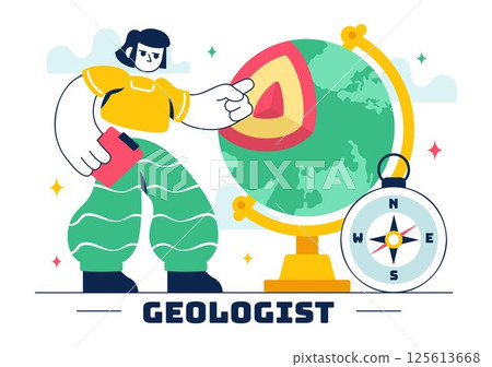 Geologist Illustration Featuring Soil Analysis and Earth's Surface Features for Scientific Research, Exploration, or Expedition in a Background 125613668