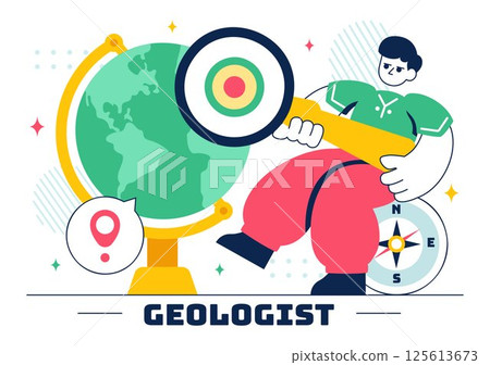 Geologist Illustration Featuring Soil Analysis and Earth's Surface Features for Scientific Research, Exploration, or Expedition in a Background 125613673
